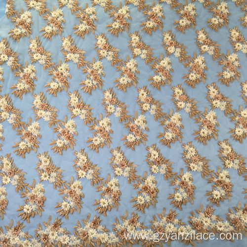 Orange Handmade Stone 3D Flower Fabric